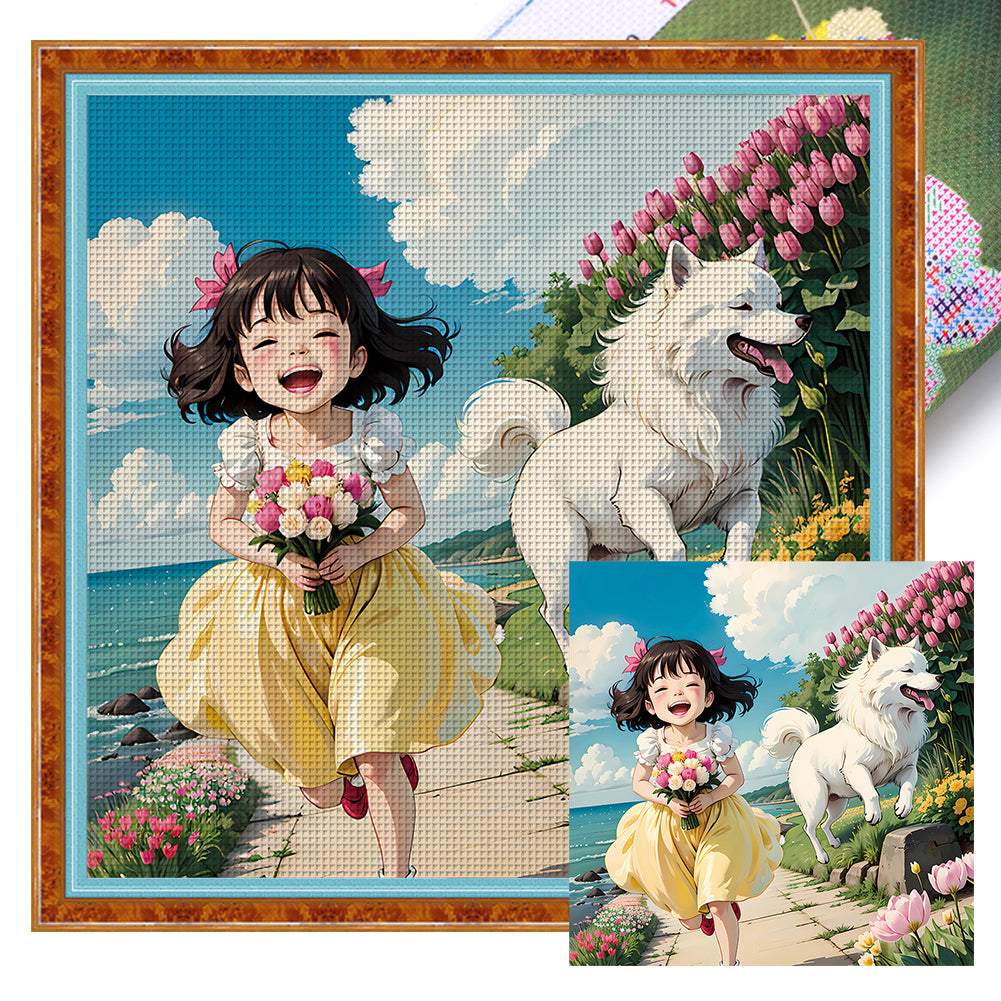 Tulip Girl - 11CT Stamped Cross Stitch 50*50CM