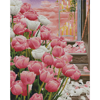 Candlelight Tulips - 11CT Stamped Cross Stitch 53*66CM