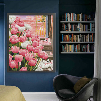 Candlelight Tulips - 11CT Stamped Cross Stitch 53*66CM