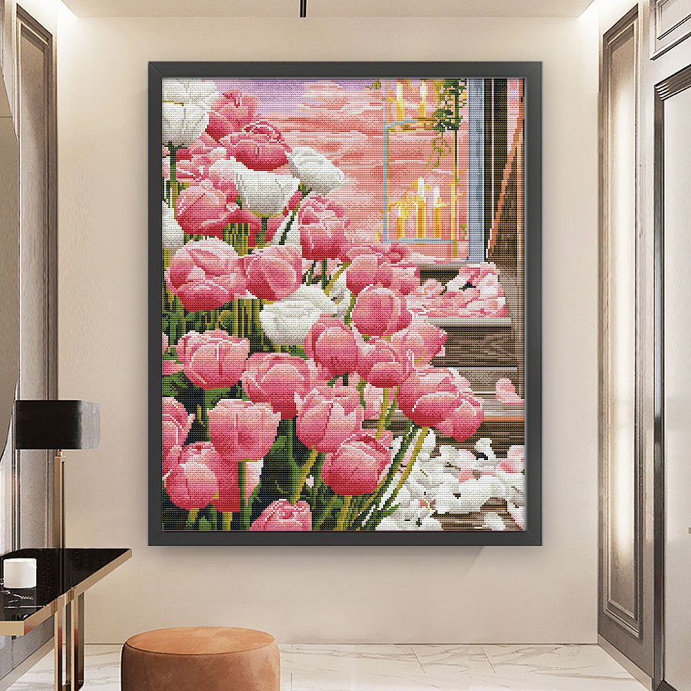 Candlelight Tulips - 11CT Stamped Cross Stitch 53*66CM