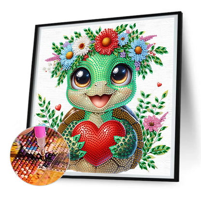 Little Turtle Wearing Flowers - Special Shaped Drill Diamond Painting 30*30CM