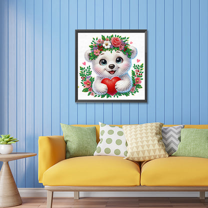 White Bear Wearing Flowers - Special Shaped Drill Diamond Painting 30*30CM