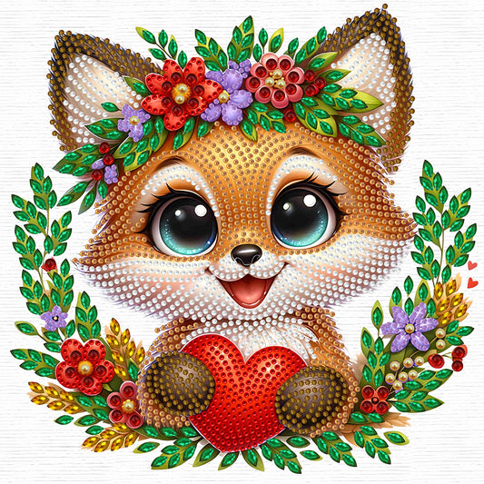 Little Fox Wearing Flowers - Special Shaped Drill Diamond Painting 30*30CM