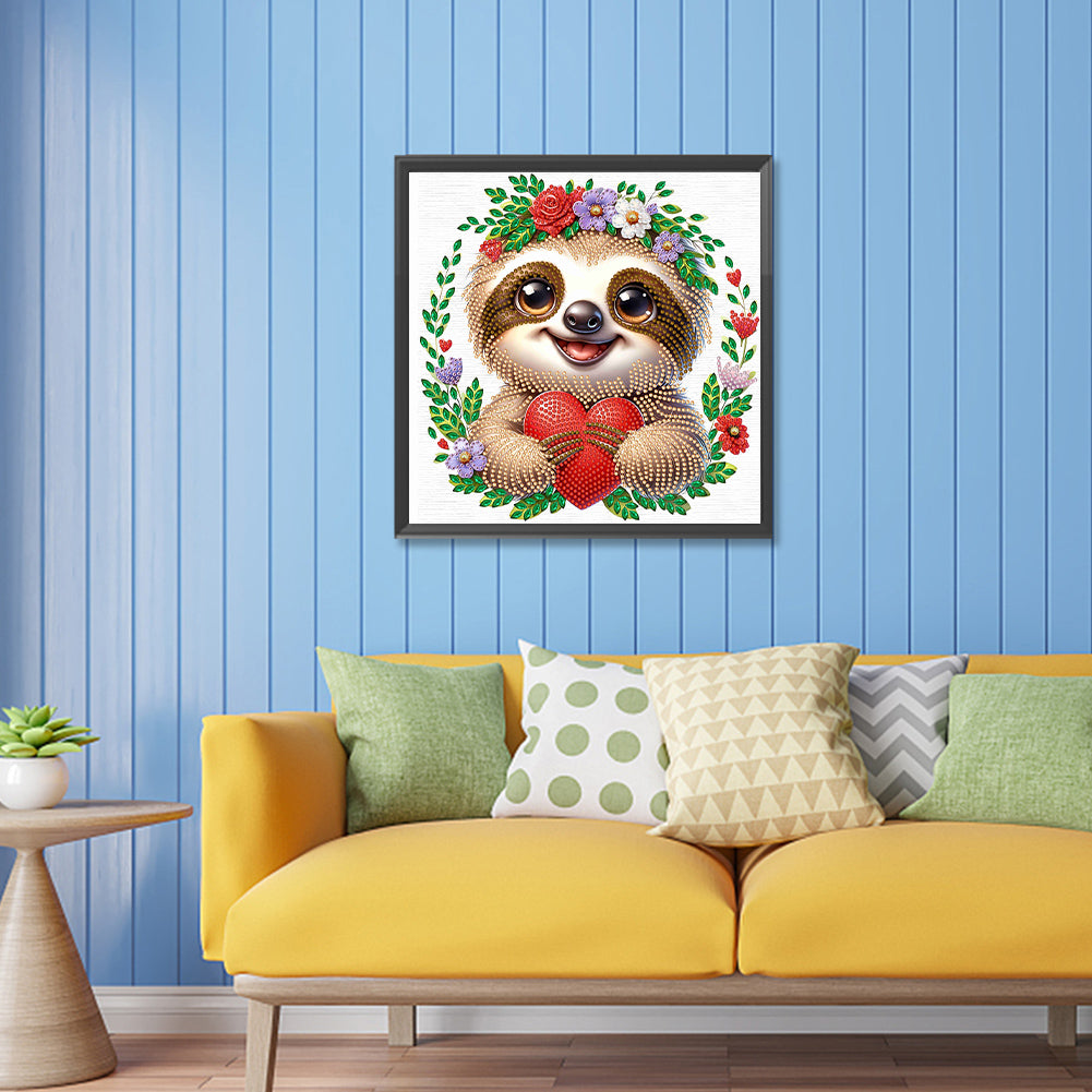 Little Sloth Wearing Flowers - Special Shaped Drill Diamond Painting 30*30CM