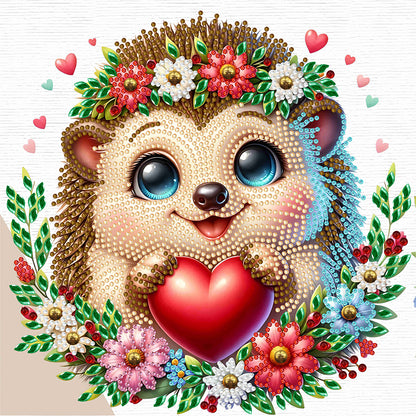 Little Hedgehog Wearing Flowers - Special Shaped Drill Diamond Painting 30*30CM