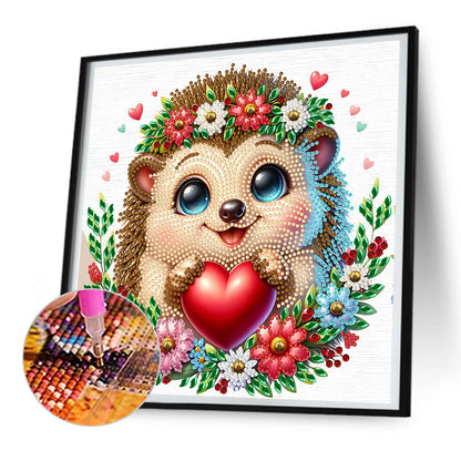 Little Hedgehog Wearing Flowers - Special Shaped Drill Diamond Painting 30*30CM