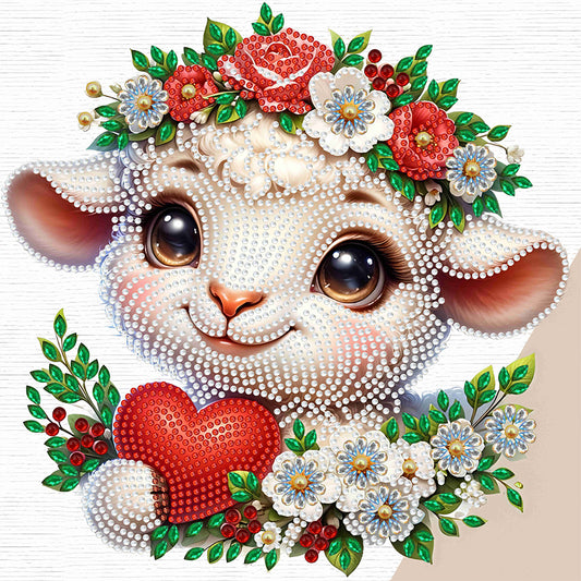 Little Sheep Wearing Flowers - Special Shaped Drill Diamond Painting 30*30CM