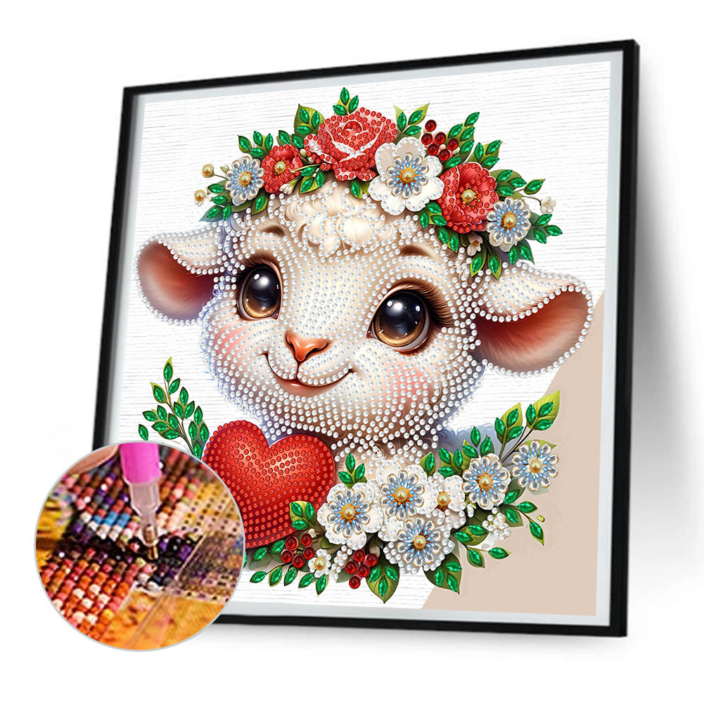 Little Sheep Wearing Flowers - Special Shaped Drill Diamond Painting 30*30CM