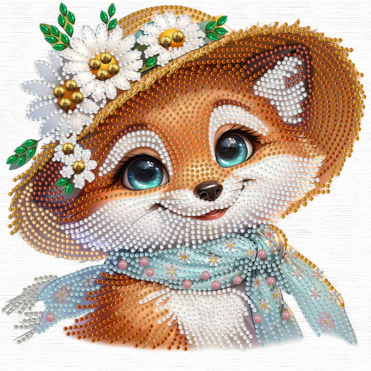 Little Fox Wearing Flowers - Special Shaped Drill Diamond Painting 30*30CM