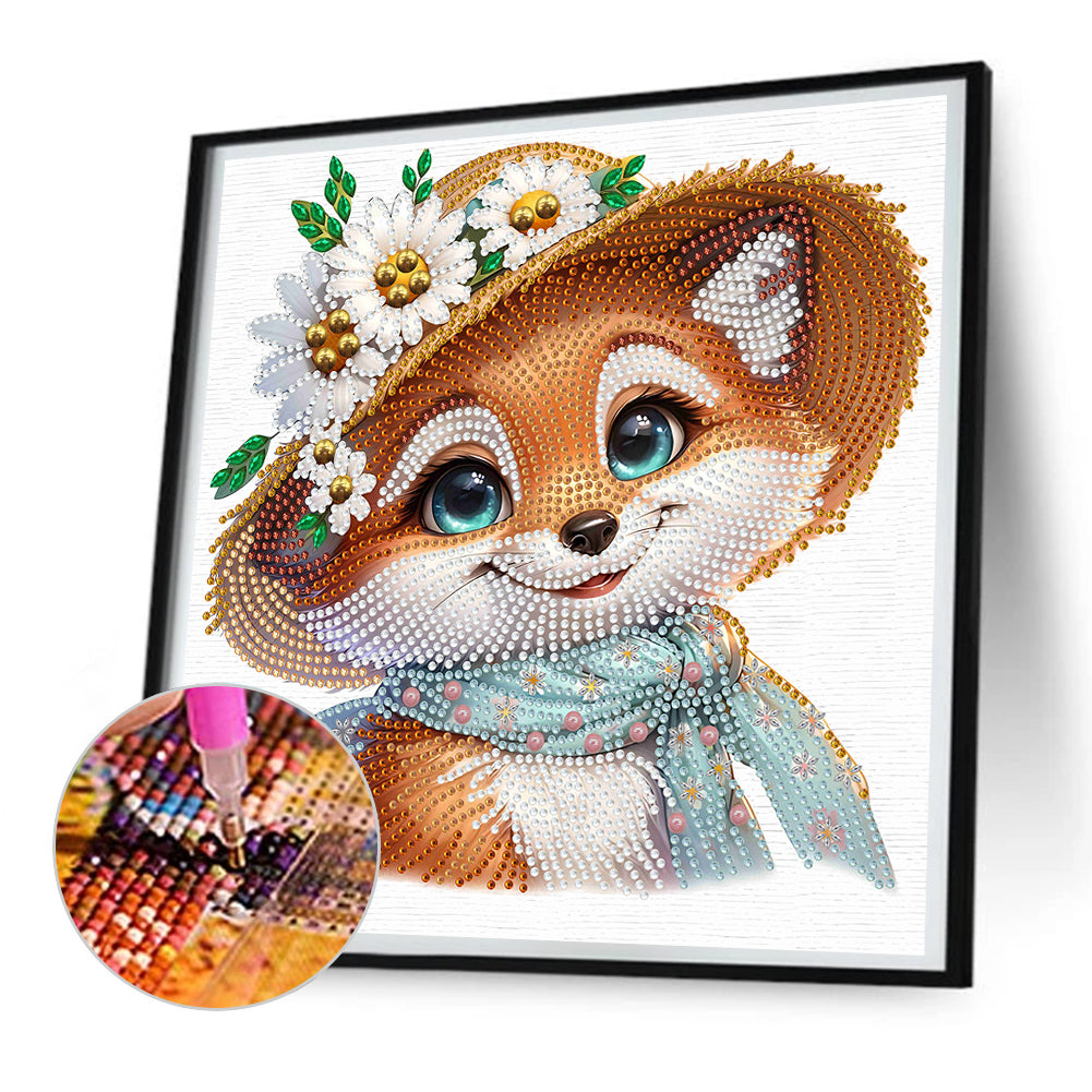 Little Fox Wearing Flowers - Special Shaped Drill Diamond Painting 30*30CM