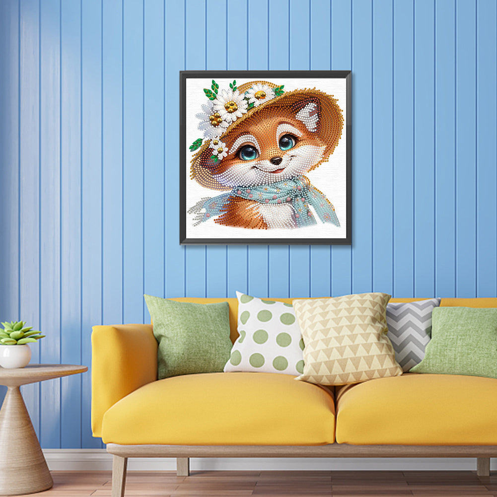 Little Fox Wearing Flowers - Special Shaped Drill Diamond Painting 30*30CM