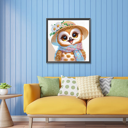 Little Owl Wearing Flower - Special Shaped Drill Diamond Painting 30*30CM