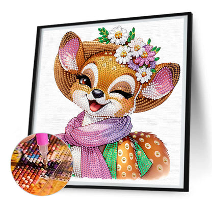 Deer With Flowers - Special Shaped Drill Diamond Painting 30*30CM