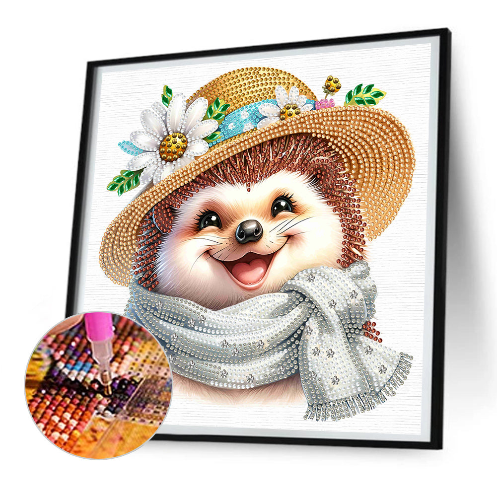 Little Hedgehog Wearing Flowers - Special Shaped Drill Diamond Painting 30*30CM