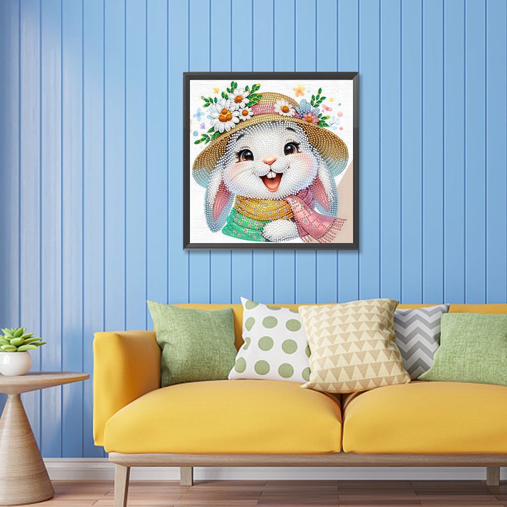 Little Rabbit With Flowers - Special Shaped Drill Diamond Painting 30*30CM