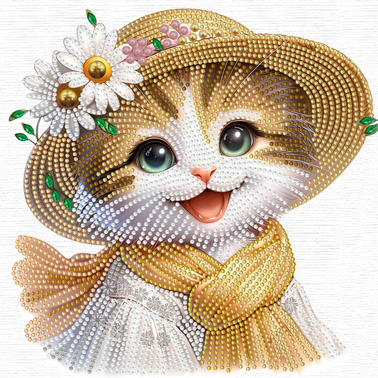 Little Cat With Flowers - Special Shaped Drill Diamond Painting 30*30CM