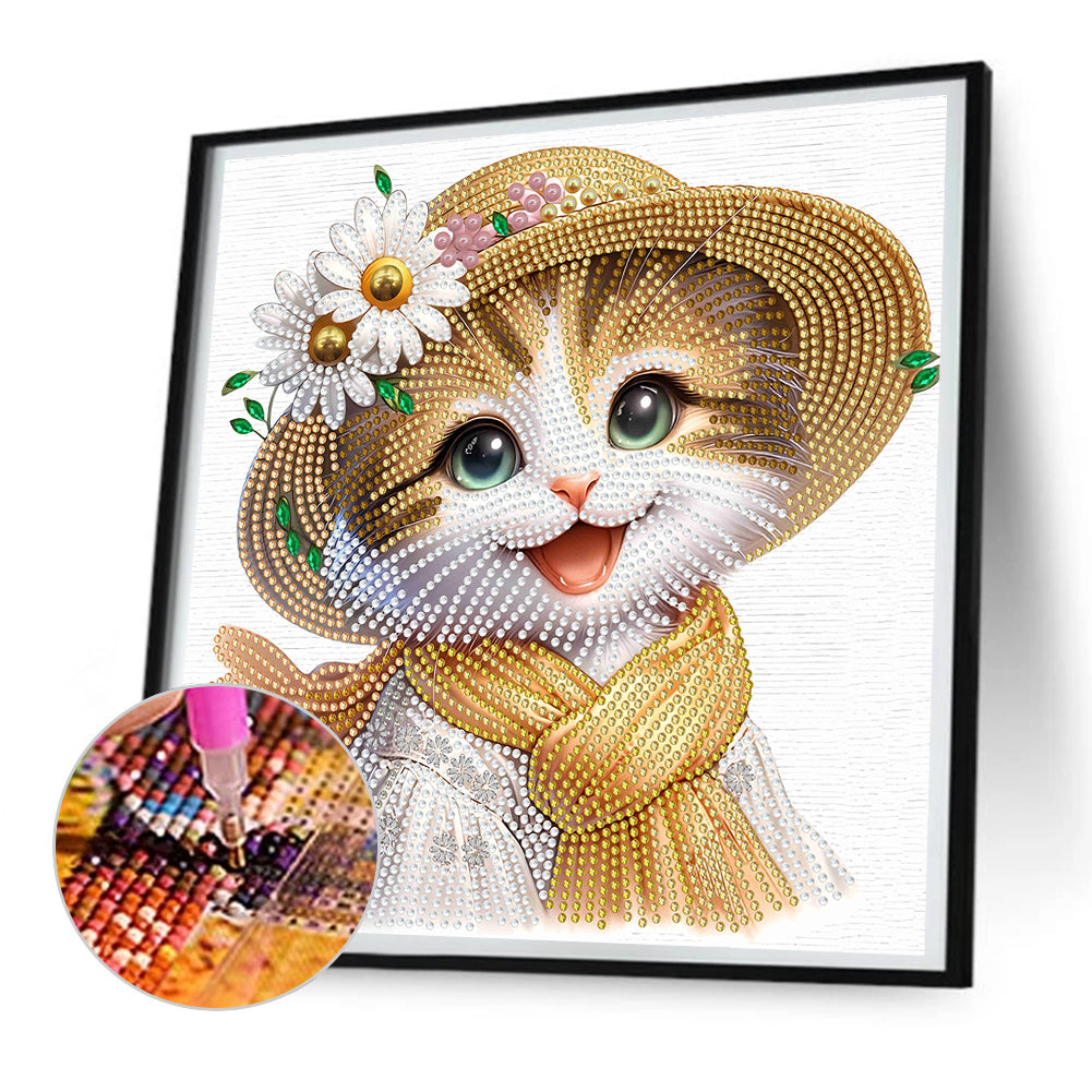 Little Cat With Flowers - Special Shaped Drill Diamond Painting 30*30CM