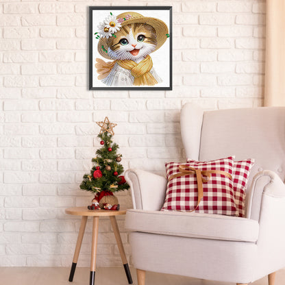 Little Cat With Flowers - Special Shaped Drill Diamond Painting 30*30CM