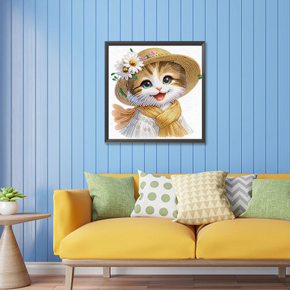 Little Cat With Flowers - Special Shaped Drill Diamond Painting 30*30CM