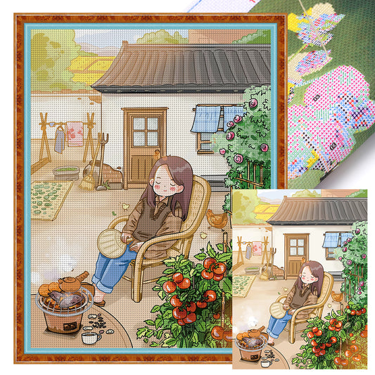 Courtyard Girl - 11CT Stamped Cross Stitch 54*70CM