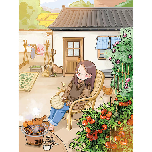 Courtyard Girl - 11CT Stamped Cross Stitch 54*70CM