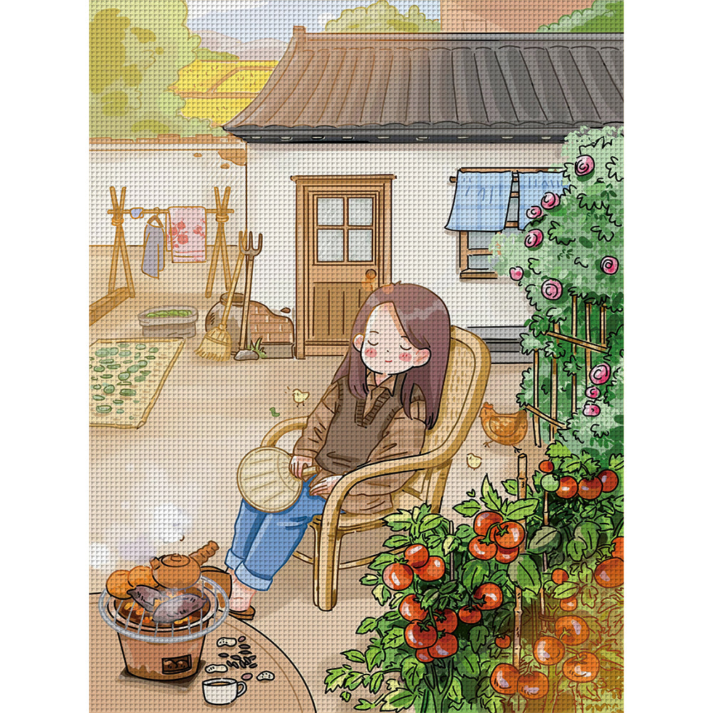 Courtyard Girl - 11CT Stamped Cross Stitch 54*70CM