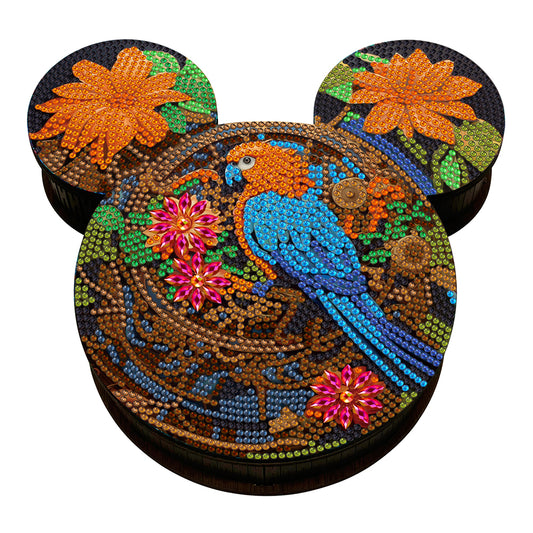 Wood DIY Diamond Painting Jewelry Organizer Box Kit for Adults Kids(Flower Bird)