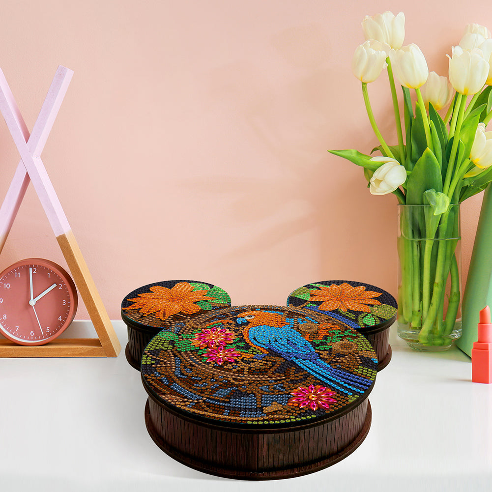 Wood DIY Diamond Painting Jewelry Organizer Box Kit for Adults Kids(Flower Bird)