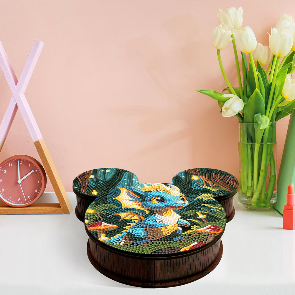 Wood DIY Diamond Painting Jewelry Organizer Box Kit for Adults Kids (Pterosaur)