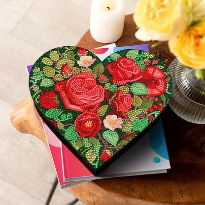 Wood DIY Diamond Painting Jewelry Organizer Box Kit for Adults Kids (Heart Rose)