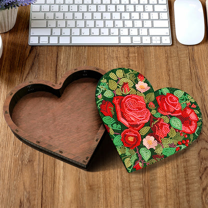 Wood DIY Diamond Painting Jewelry Organizer Box Kit for Adults Kids (Heart Rose)