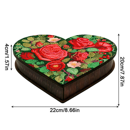 Wood DIY Diamond Painting Jewelry Organizer Box Kit for Adults Kids (Heart Rose)