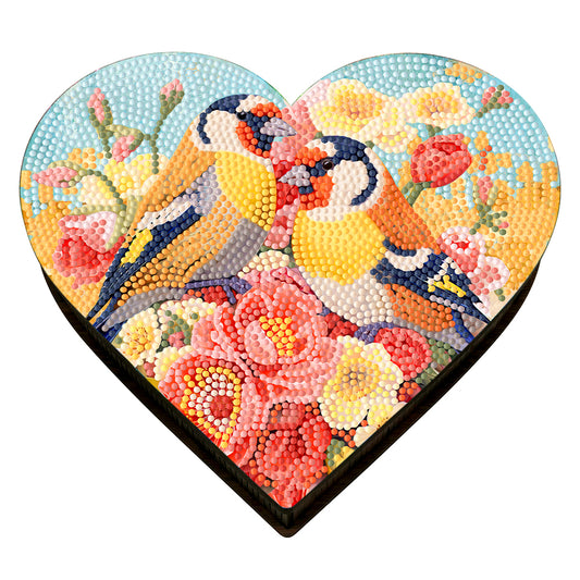 Wood DIY Diamond Painting Jewelry Box Kit for Adults Kids (Heart Flower Bird)