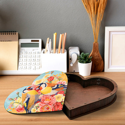 Wood DIY Diamond Painting Jewelry Box Kit for Adults Kids (Heart Flower Bird)