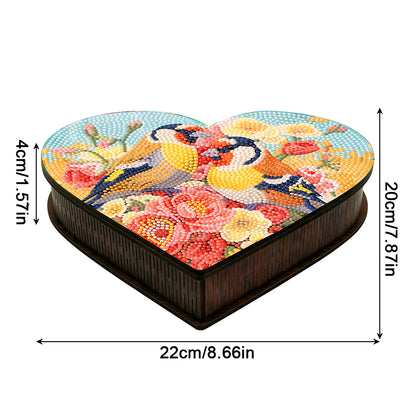 Wood DIY Diamond Painting Jewelry Box Kit for Adults Kids (Heart Flower Bird)