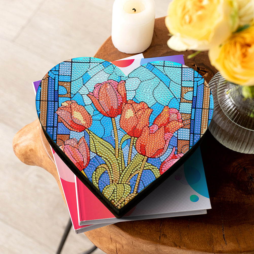 Wood DIY Diamond Painting Jewelry Organizer Box Kit for Adults Kids (Tulip)