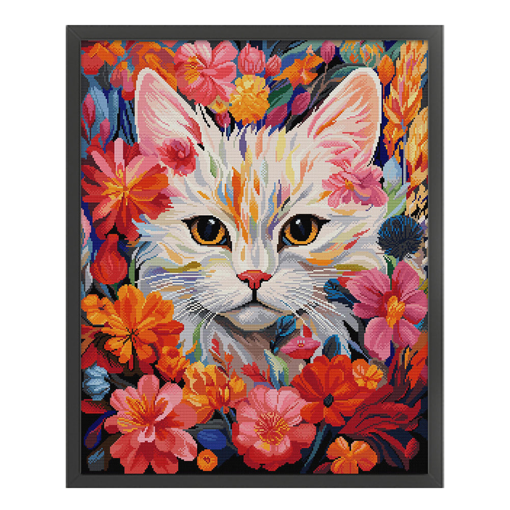 Cat In Flowers - 14CT Stamped Cross Stitch 51*63CM(Joy Sunday)