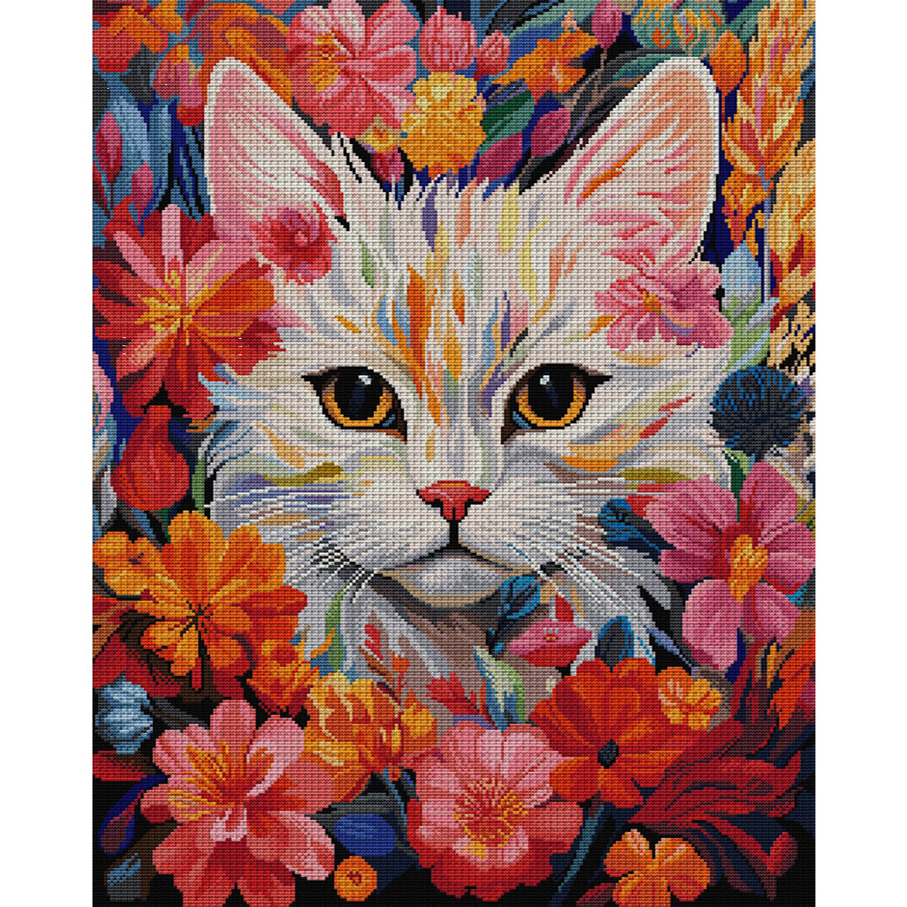 Cat In Flowers - 14CT Stamped Cross Stitch 51*63CM(Joy Sunday)