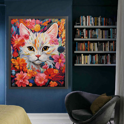 Cat In Flowers - 14CT Stamped Cross Stitch 51*63CM(Joy Sunday)