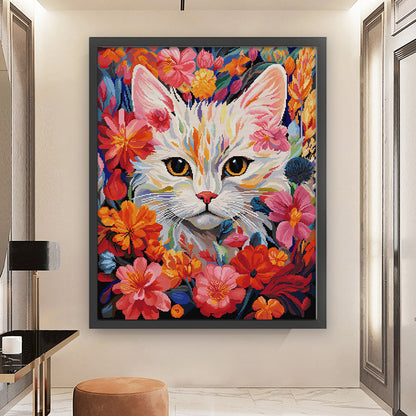 Cat In Flowers - 14CT Stamped Cross Stitch 51*63CM(Joy Sunday)