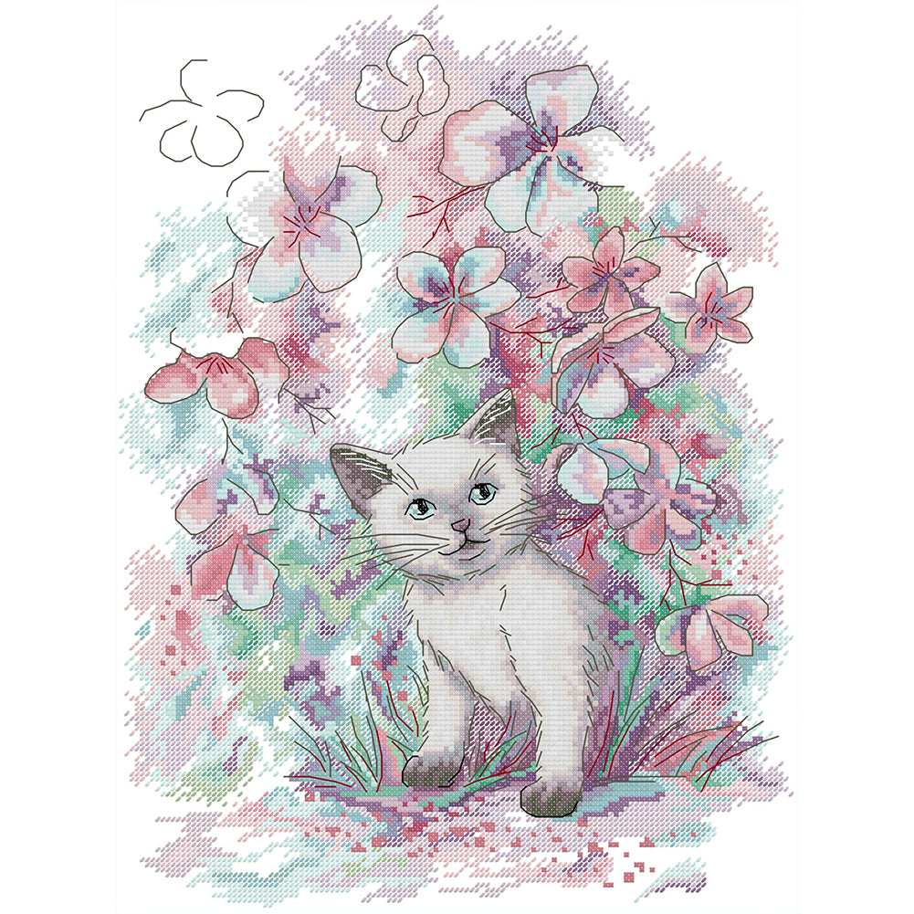 Early Spring Kitten - 14CT Stamped Cross Stitch 31*41CM(Joy Sunday)