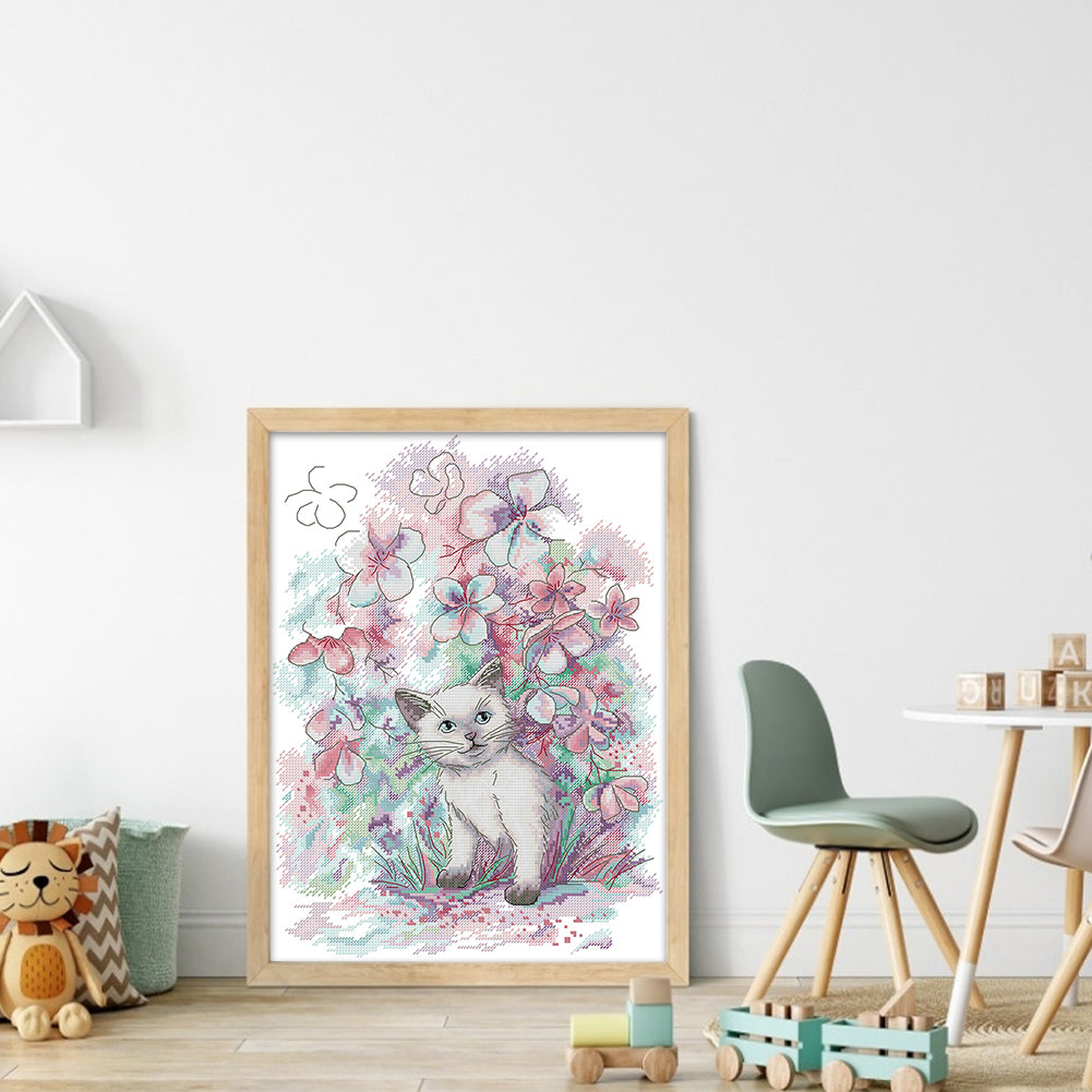 Early Spring Kitten - 14CT Stamped Cross Stitch 31*41CM(Joy Sunday)