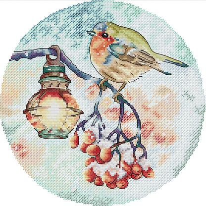 Frosty Night Lantern Bird - 14CT Stamped Cross Stitch 31*31CM(Joy Sunday)