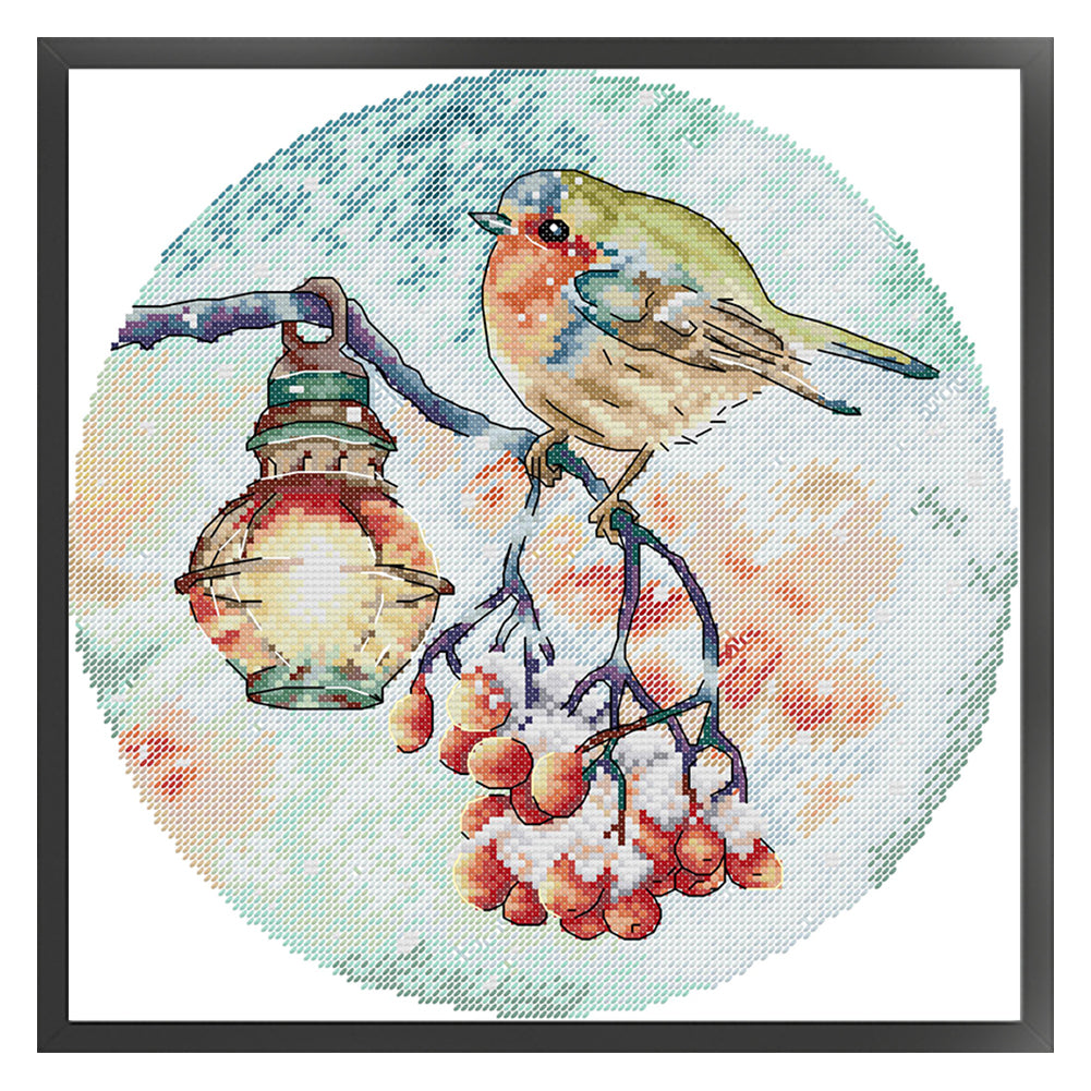 Frosty Night Lantern Bird - 14CT Stamped Cross Stitch 31*31CM(Joy Sunday)