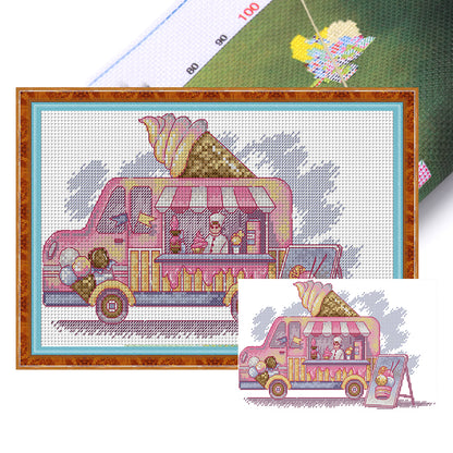 Ice Cream Truck - 14CT Stamped Cross Stitch 31*19CM(Joy Sunday)