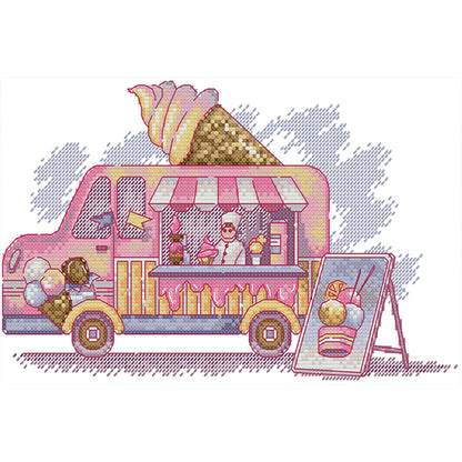 Ice Cream Truck - 14CT Stamped Cross Stitch 31*19CM(Joy Sunday)