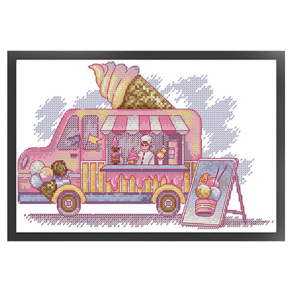 Ice Cream Truck - 14CT Stamped Cross Stitch 31*19CM(Joy Sunday)