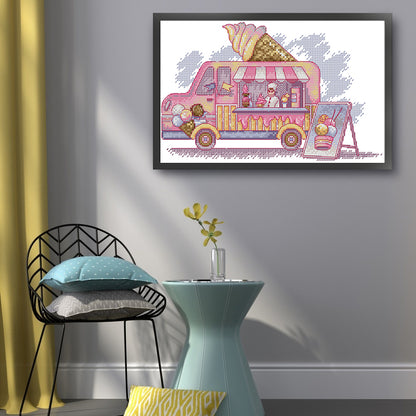 Ice Cream Truck - 14CT Stamped Cross Stitch 31*19CM(Joy Sunday)