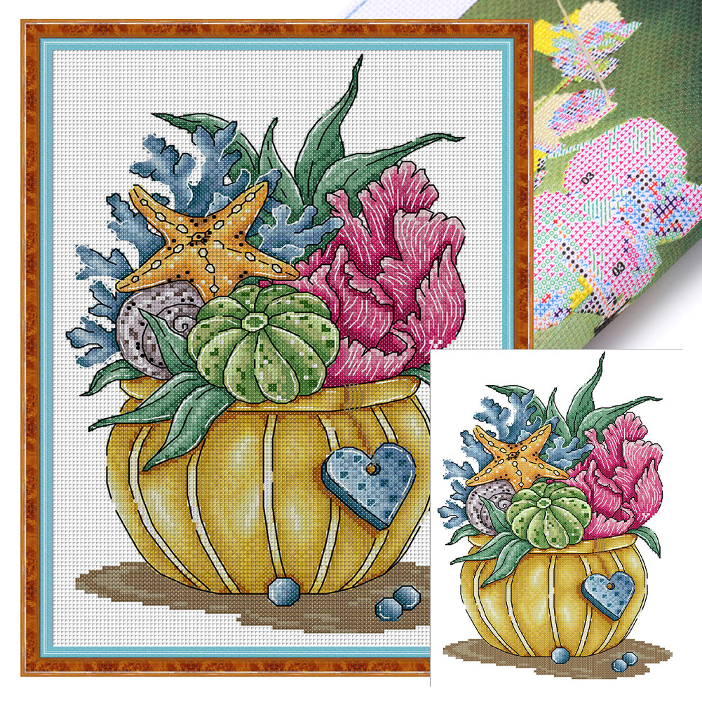 Flower Of The Sea - 14CT Stamped Cross Stitch 25*34CM(Joy Sunday)