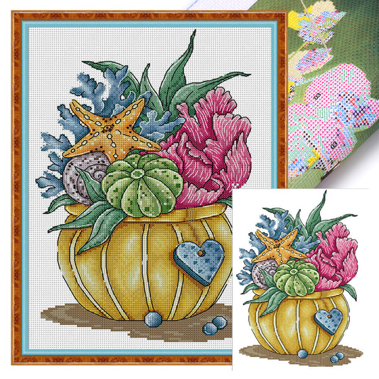 Flower Of The Sea - 14CT Stamped Cross Stitch 25*34CM(Joy Sunday)